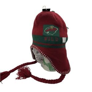 Nwt Minnesota Wild Fan Favorite Ear Flap Tassel Hat Green/White One Size